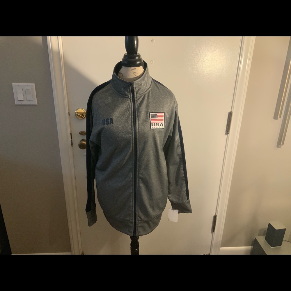 USA Full Zip Jacket Gray Light Weight Men’s Sz M